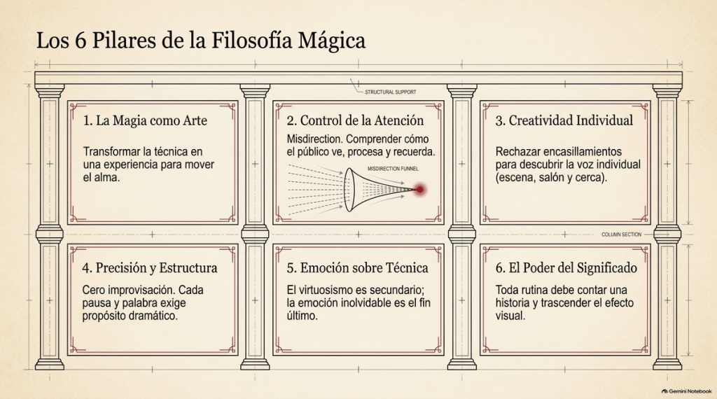 Infografía de los 6 pilares fundamentales de la filosofía de Tommy Wonder