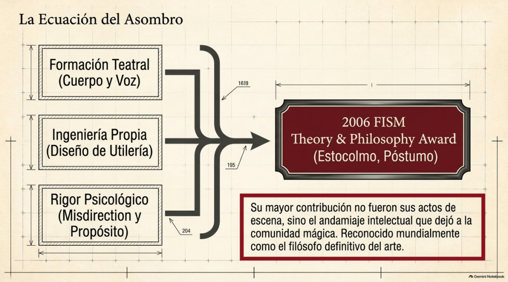 Diagrama de las tres dimensiones convergentes de la filosofía de Tommy Wonder